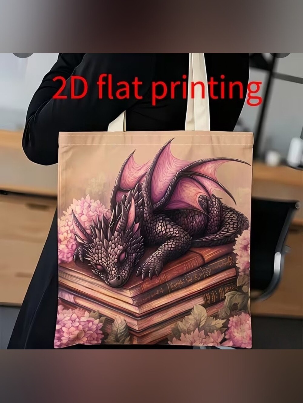 Pink & Black Dragon Art Tote Bag
